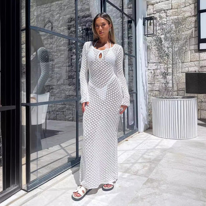 Robe de protection solaire en maille transparente découpée