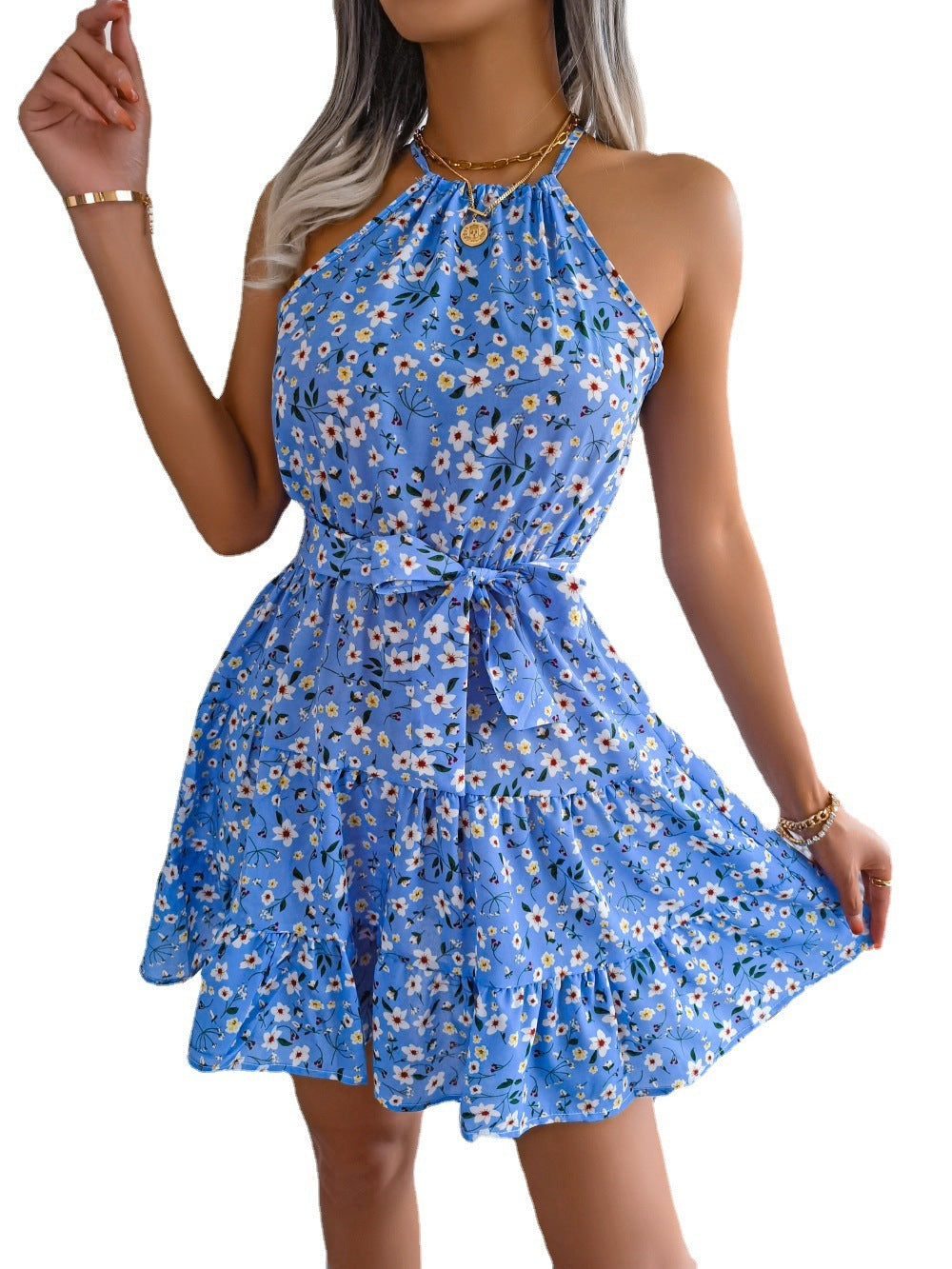 Spring And Summer European And American Leisure Ruffled Large Swing Floral Dress