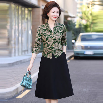 Vestido de dos piezas con cuello falso y costuras florales