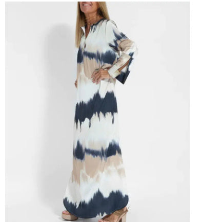 Vestido largo con escote en V y estampado tie-dye para mujer, estilo europeo y americano, nueva moda de primavera y verano