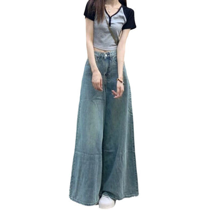 Washed-out Vintage Wide Leg Jeans High Waist Slimming