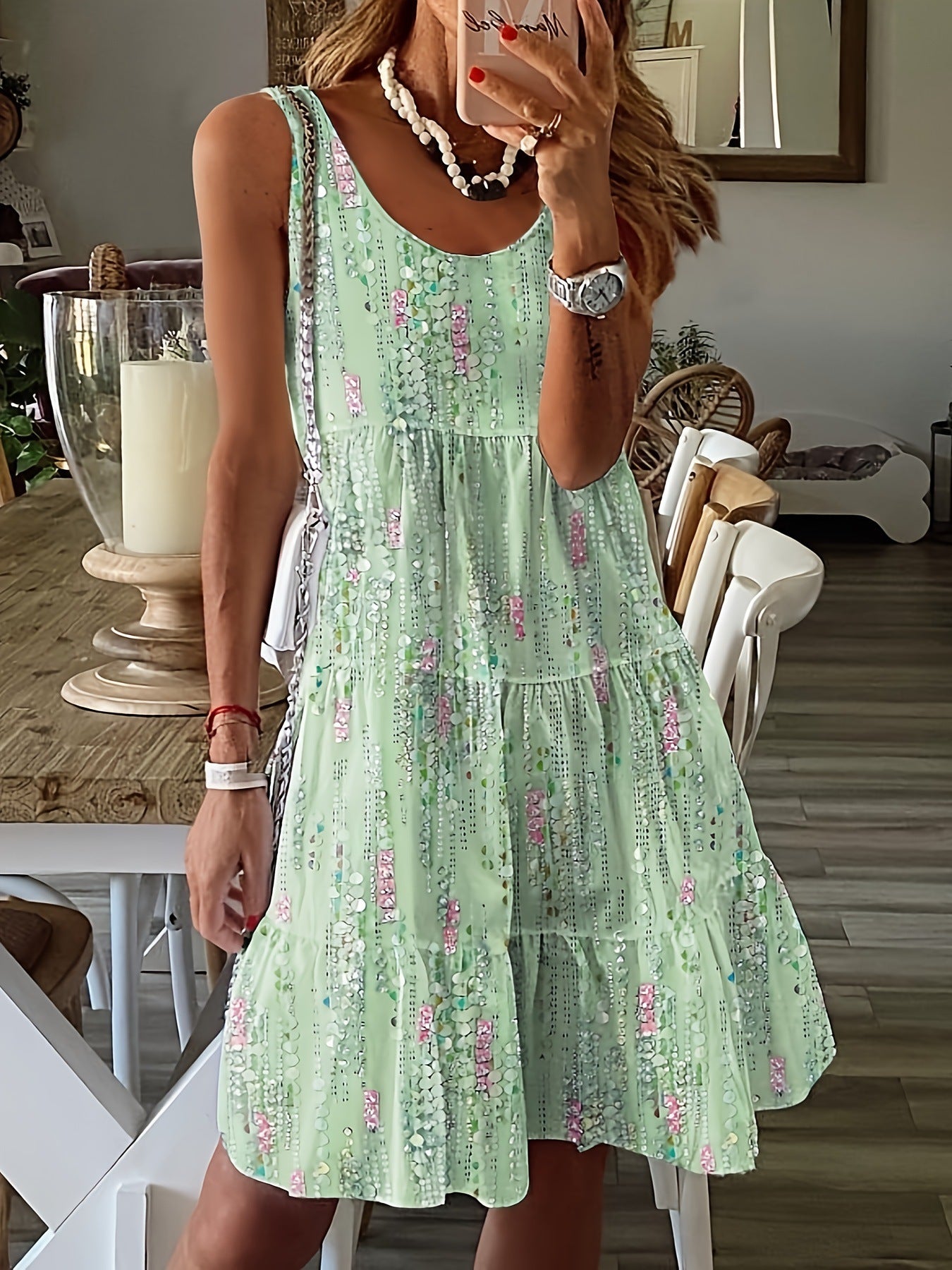 Casual Fashion Floral Print Loose Round Neck Sleeveless Mid-length Dress