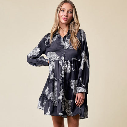 Jupe courte d'automne à manches longues à volants, ample, amincissante et assortie, robe tendance pour femmes