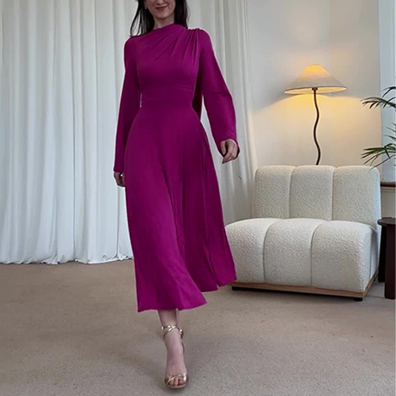 Robe plissée à bretelles de couleur unie pour femme