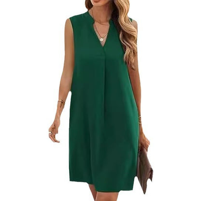 Vestido elegante sin mangas con escote en V y color liso para mujer