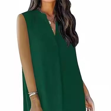 Vestido elegante sin mangas con escote en V y color liso para mujer