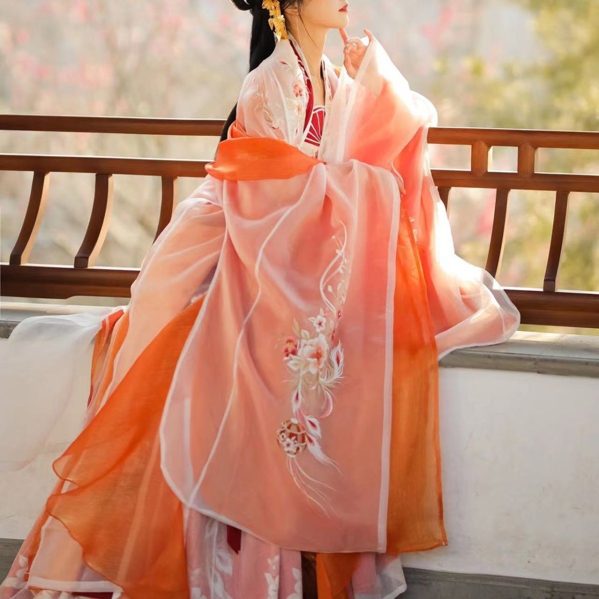 Adult Women's Han Chinese Clothing Chest-high Dress Hanfu Long Robe Thin Daily Student Cheko Skirt