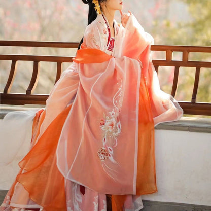 Adult Women's Han Chinese Clothing Chest-high Dress Hanfu Long Robe Thin Daily Student Cheko Skirt