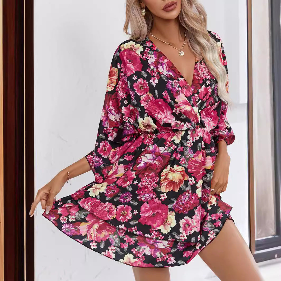 Vestido de mujer con escote en V estampado