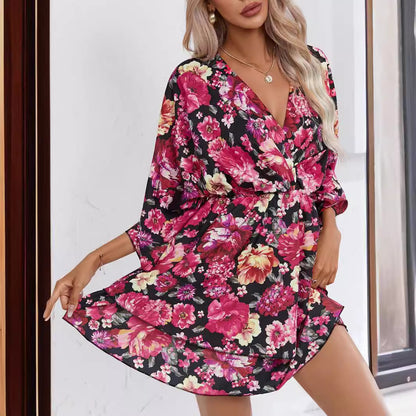 Printed V-neck Women's Clothing Dress