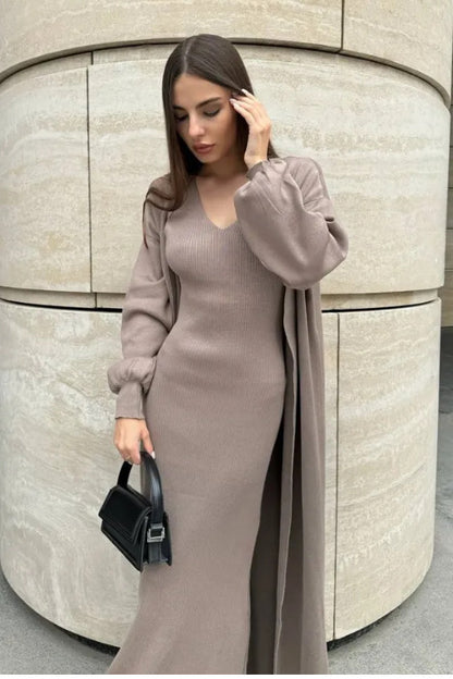 Solid Color Slim Sweater Overknee Dress Suit