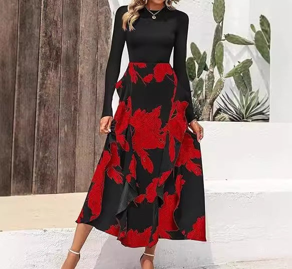 Vestido ajustado con volantes y estampado de patchwork para mujer