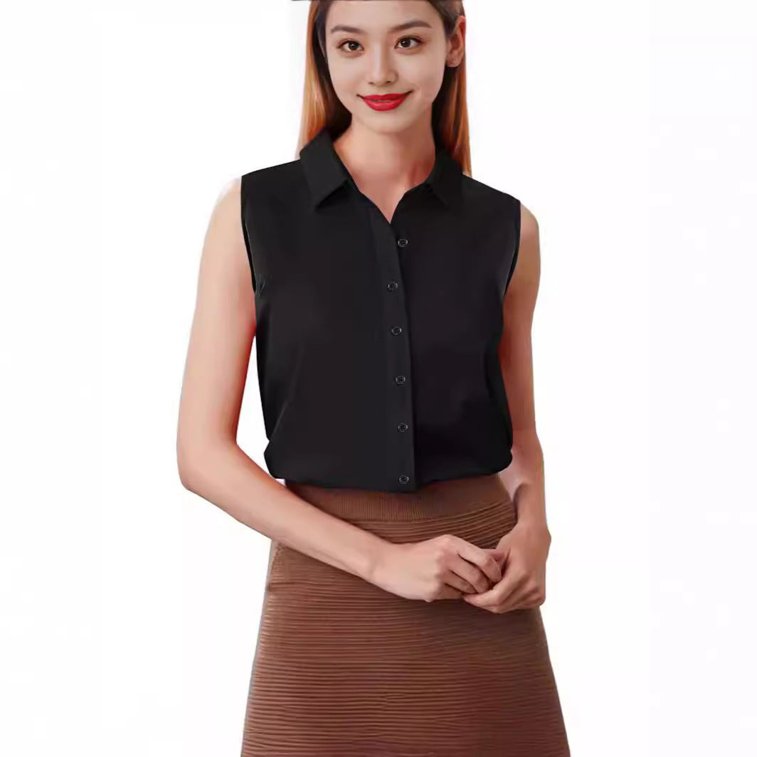 Solid Sleeveless Button Lapel Shirt Women's Top