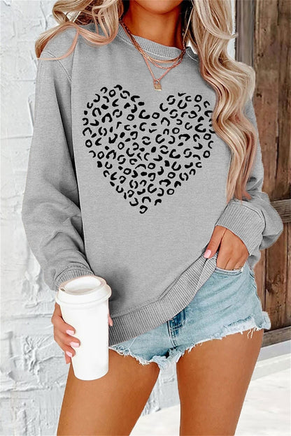 Printed Round Neck Long Sleeve Plus Size Casual Hoodie