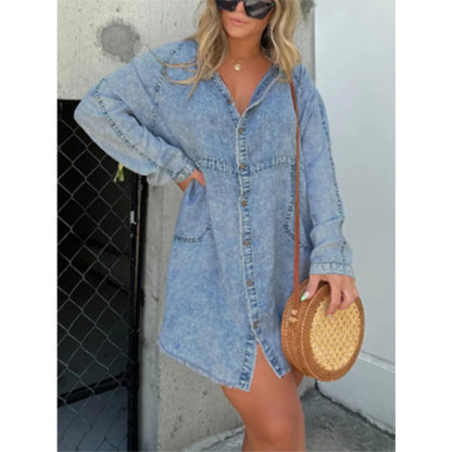 Robe chemise ample en denim délavé pour femme