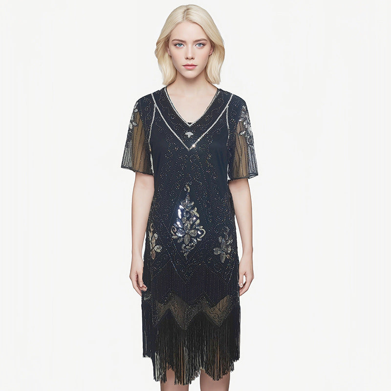 Sequined Tassel Dress European And American Banquet Party