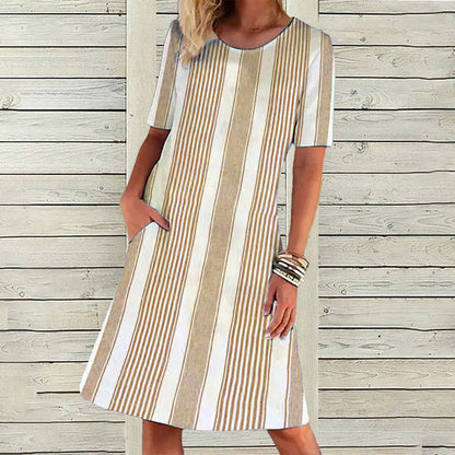 Printed Round Neck Short Sleeve Dress