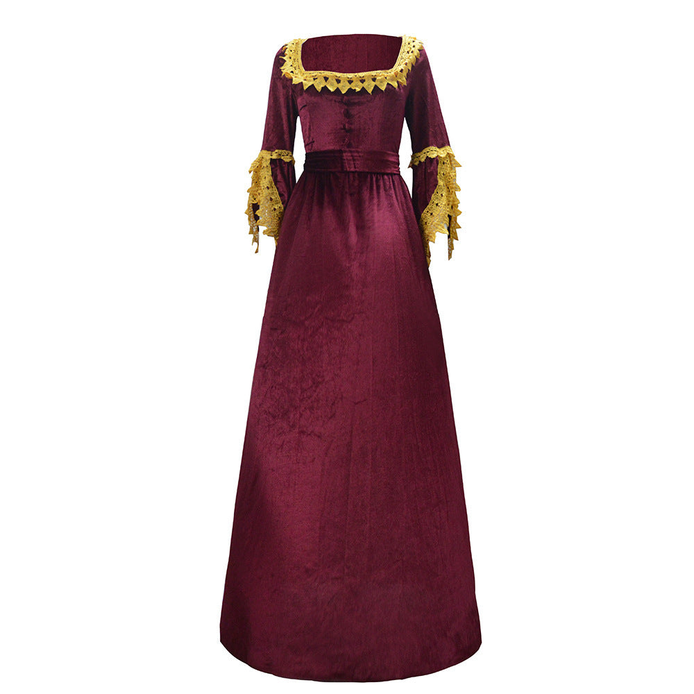 Women's Solid Color Medieval Court High Waist Long Dress Gown