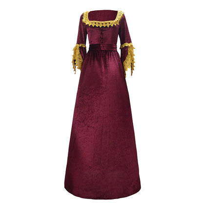 Vestido largo de talle alto de corte medieval de color liso para mujer