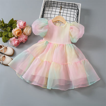 Girls Princess Mesh Puff Sleeve Dress