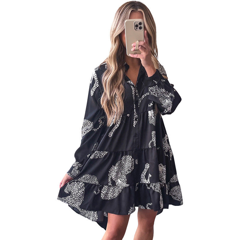 Short Skirt Autumn Long Sleeve Ruffled Loose Slimming And All-matching Fashion Dress Women