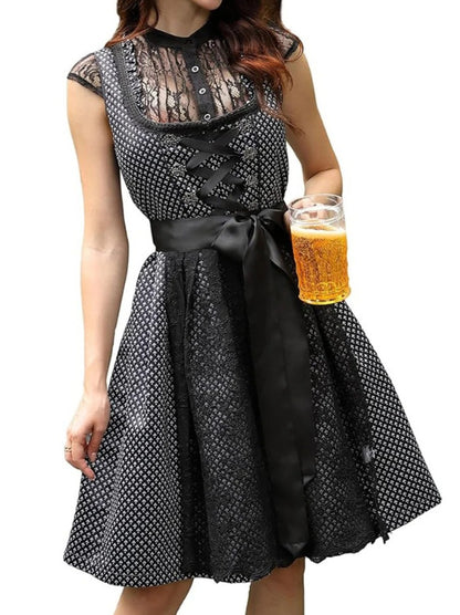 Vestido de manga corta con lazo y traje de cerveza para primavera y verano