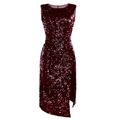 Robe à fente irrégulière à paillettes pour femme