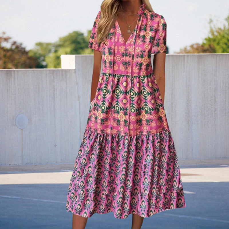 Vestido estampado de verano de manga corta para mujer