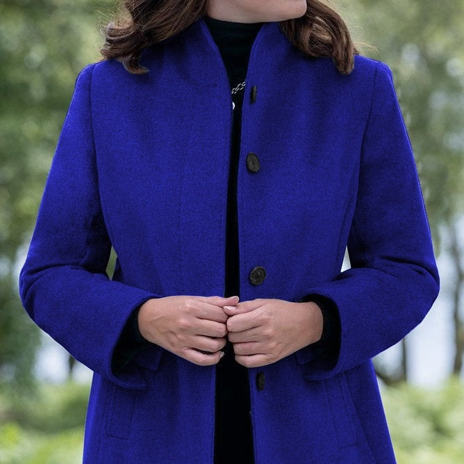 Autumn And Winter Simplicity Long Sleeve Lapel Button Slim-fit Woolen Coat Women