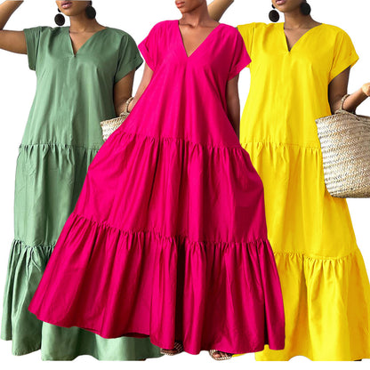 Robe de couleur unie à coutures multicouches