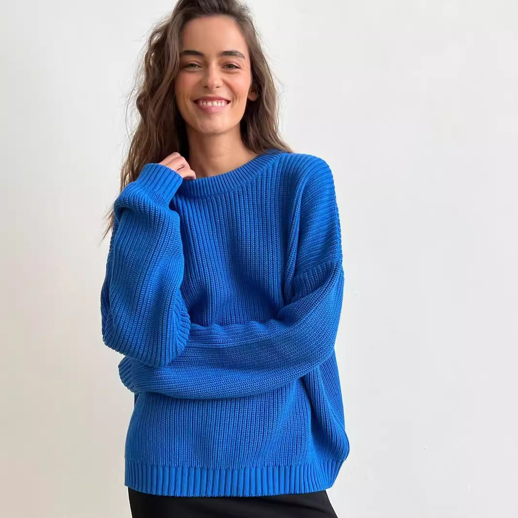 Pull col rond ample couleur unie