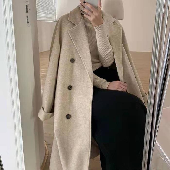 Manteau en laine mi-long pour femme, ample, épais