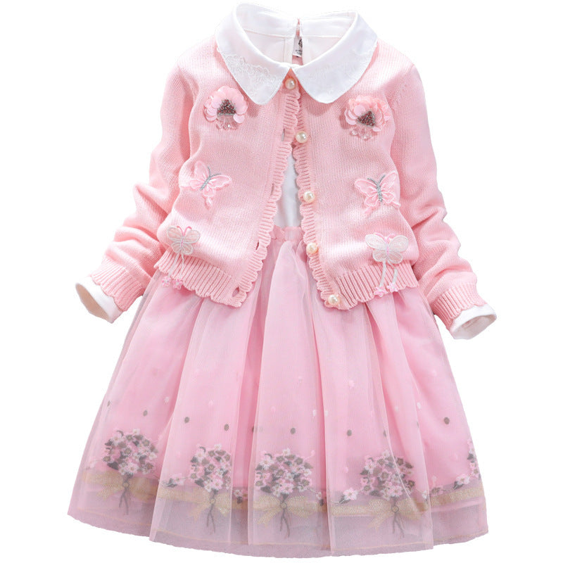 Girls' Suit Two-piece Dress Long-sleeved Sweater