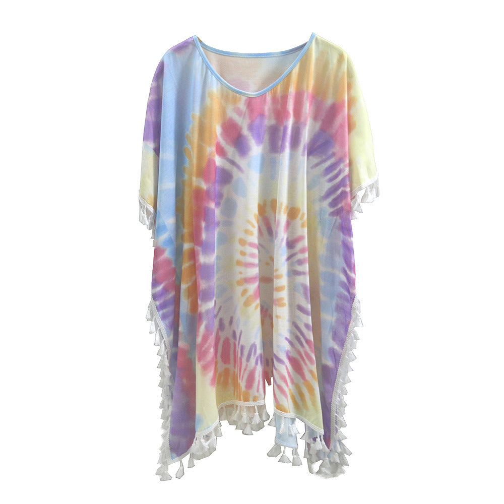 Jupe de plage à franges tie-dye pour femme