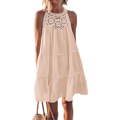 European And American Vest High Waist Sleeveless White Dress