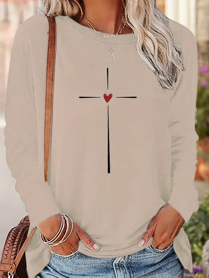 Printed Round Neck Long Sleeve Plus Size Casual Hoodie