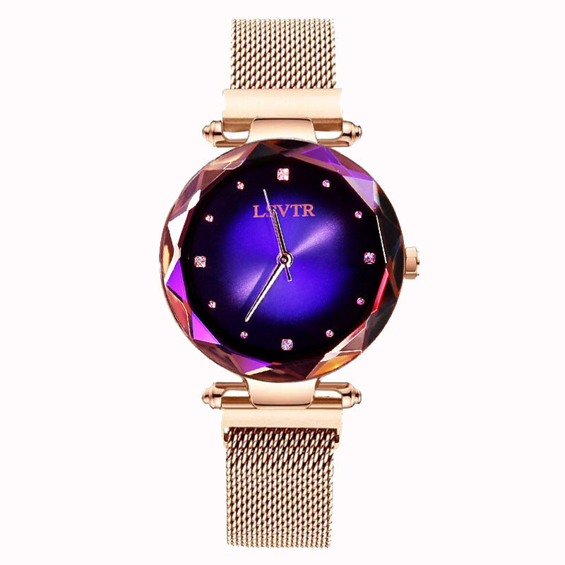 Montre à quartz étoilée pour femme avec bracelet magnétique absorbant le fer