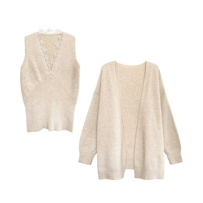 Gilet en dentelle pour femme, pull ample et doux, tendance