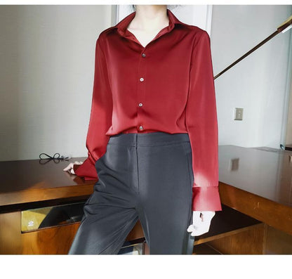 Women's Satin Spring And Autumn Long Sleeved Shirt