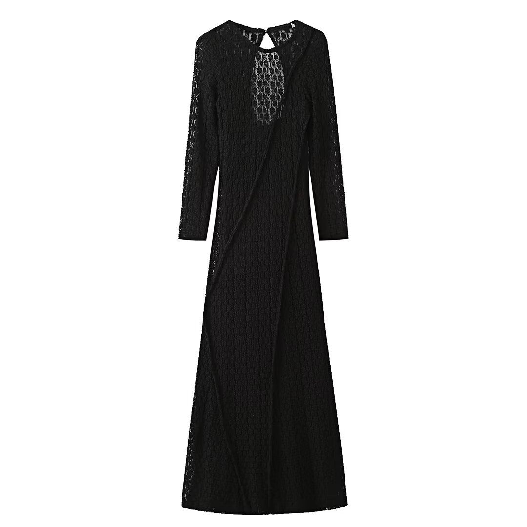 Fashion Round Neck Long Sleeve Hollow Dress