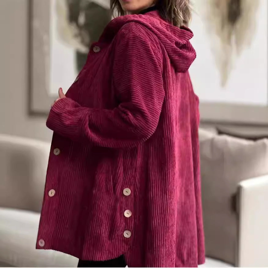 Chaqueta informal de pana holgada con capucha para mujer