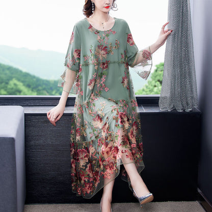 Machine Embroidery Dress Plus Size Mesh Embroidered Loose