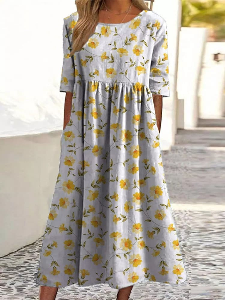 Women's Summer New V-neck Simple Printing Casual Dress In Stock Dress