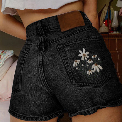 Short en jean imprimé d'été artistique vintage pour femmes