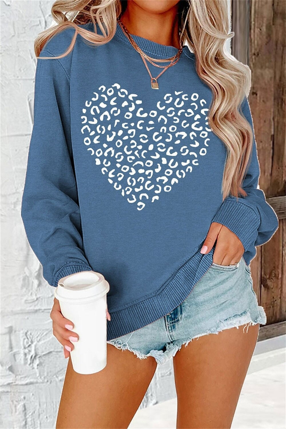 Printed Round Neck Long Sleeve Plus Size Casual Hoodie