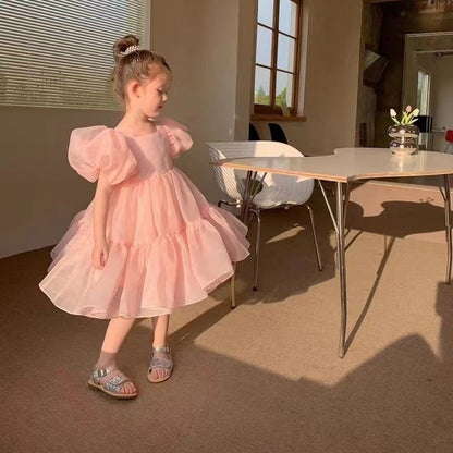 Vestido de malla con mangas abullonadas de princesa para niñas