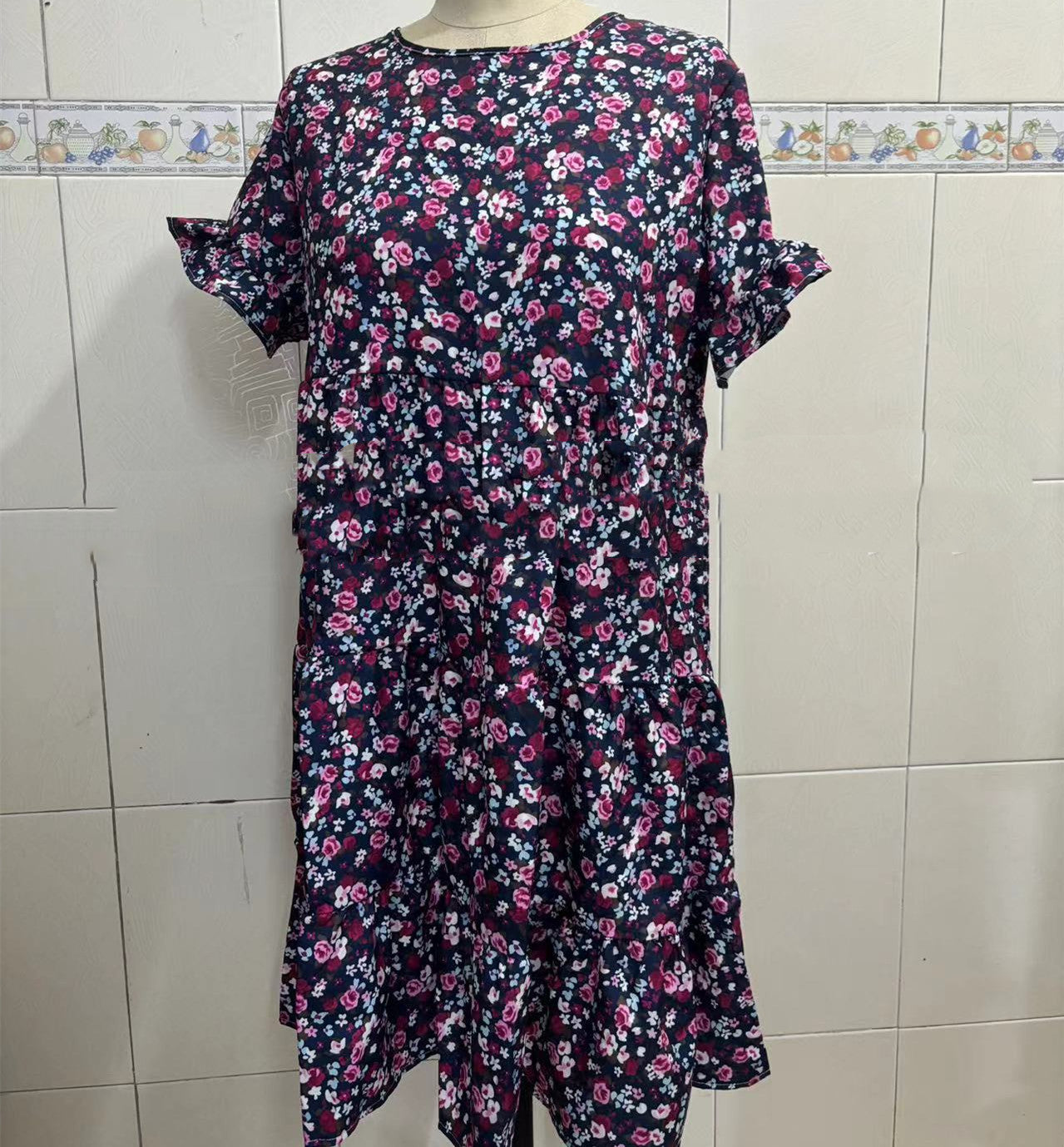 Vestido informal de verano con cuello redondo y estampado floral de leopardo para mujer