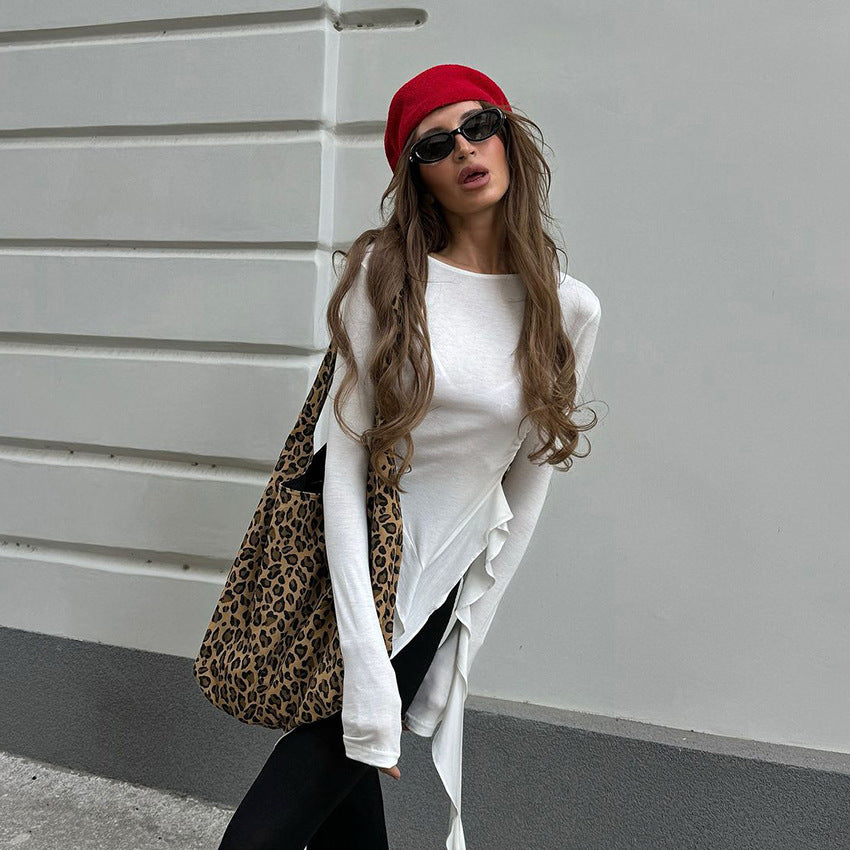 White Knitted Fabric Round Neck T-shirt