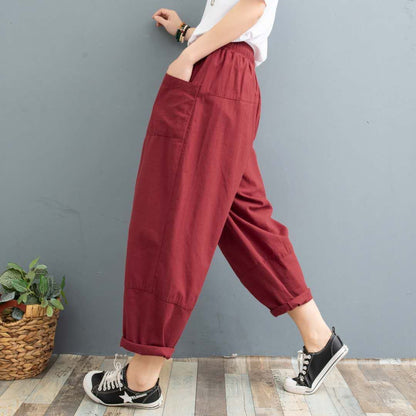 Cropped Pants Printed Plus Size Female Summer Cotton Linen Harem Pants Loose Casual Women's Pants