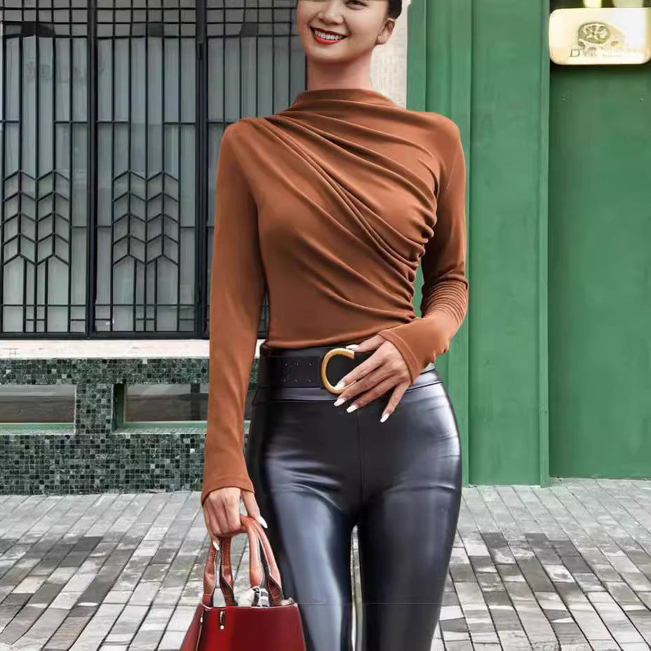 Solid Color Slim Fit Long Sleeves Top